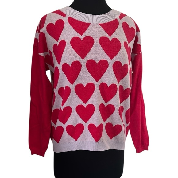 LOFT Pink and Purple Crew Neck Heart Sweater Size medium - Picture 1 of 7